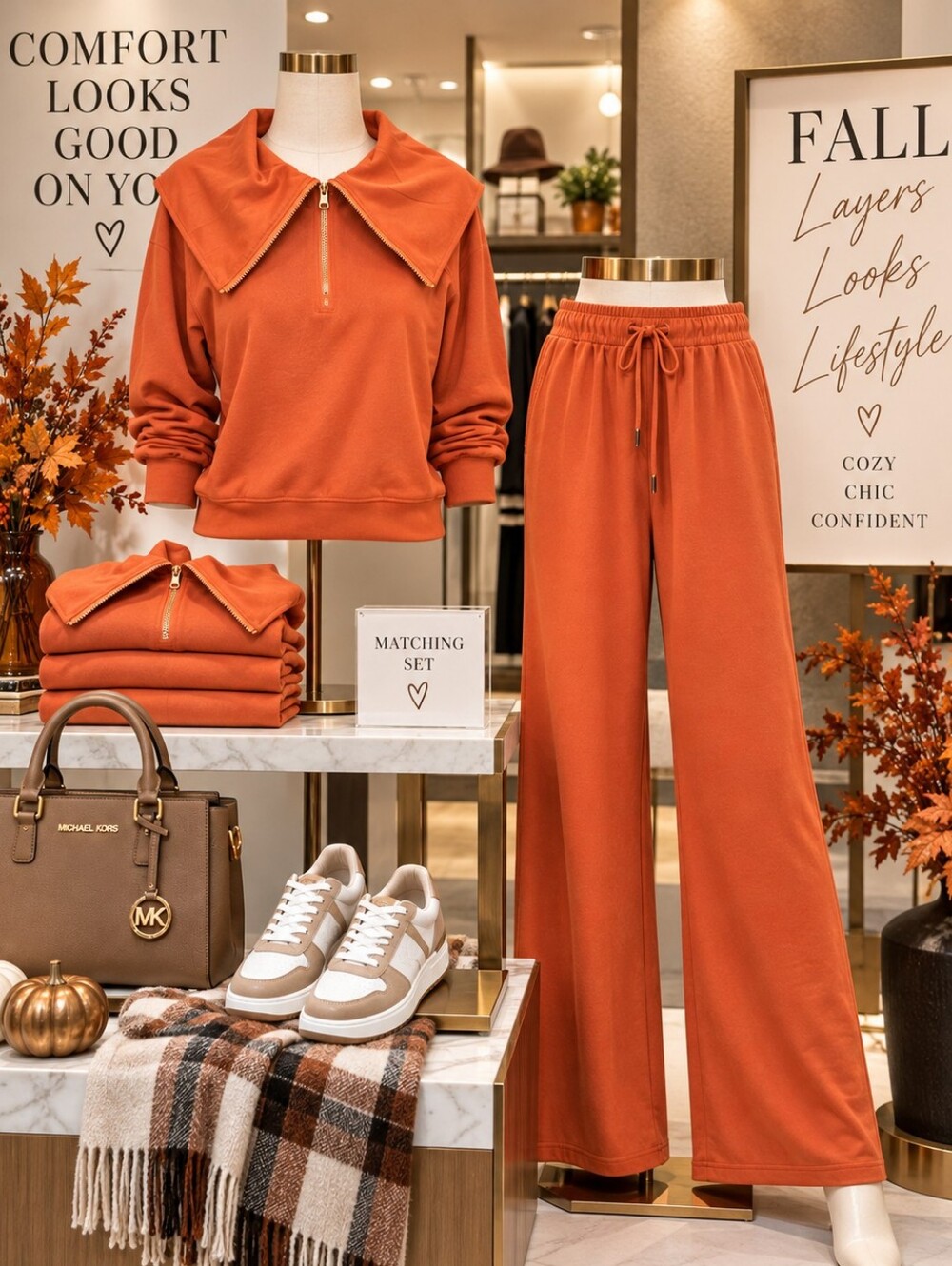 36 Sample Sale Burnt Orange Matching 2 Pc Lounge Set – Size Small
